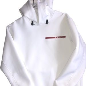 Men all white nylon linea rossa Prada pull over